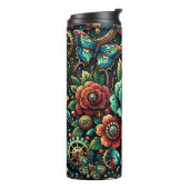 美しいスチームパンクをテーマにしたギアとバラ タンブラー (回転左)