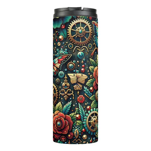 美しいスチームパンクをテーマにしたギアとバラ タンブラー (裏面)