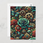 美しいスチームパンクをテーマにしたギアとバラ ポストカード (正面/裏面)