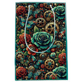 美しいスチームパンクをテーマにしたギアとバラ ミディアムペーパーバッグ (正面)