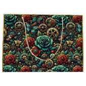 美しいスチームパンクをテーマにしたギアとバラ ラージペーパーバッグ (裏面)