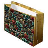 美しいスチームパンクをテーマにしたギアとバラ ラージペーパーバッグ (正面アングル)