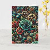 美しいスチームパンクをテーマにしたギアとバラ 空白の カード (黄色い花)