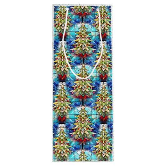 美しいステンドグラスのクリスマスツリーパターン ワインギフトバッグ (裏面)