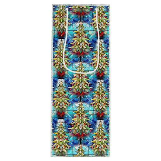 美しいステンドグラスのクリスマスツリーパターン ワインギフトバッグ (正面)