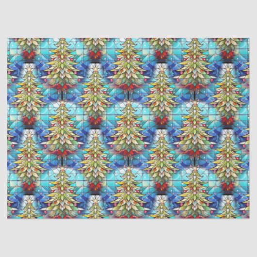 美しいステンドグラスのクリスマスツリーパターン 薄葉紙 (正面)