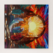 美しいステンドグラスのクリスマス出生シーン ジグソーパズル (横)