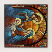 美しいステンドグラスのクリスマス出生シーン ジグソーパズル (横)