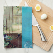 美しいステンドグラスの孔雀 キッチンタオル (四つ折り)