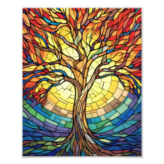 美しいステンドグラスの木 フォトプリント           