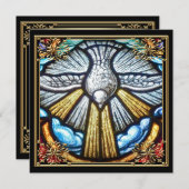 美しいステンドグラスの窓の鳩 喪中ハガキ 招待状 (正面/裏面)