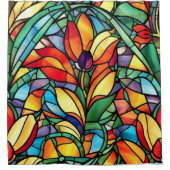 美しいステンドグラス抽象芸術花フローラ シャワーカーテン (正面)