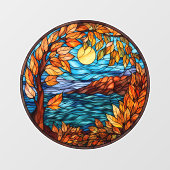 美しいステンドグラス秋シーン ウィンドウサイン (シート)