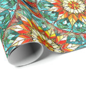 美しいステンドグラス花曼荼羅の模様 ラッピングペーパー (ロールコーナー)