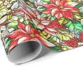 美しいステンドグラス赤い花模様 ラッピングペーパー (ロールコーナー)