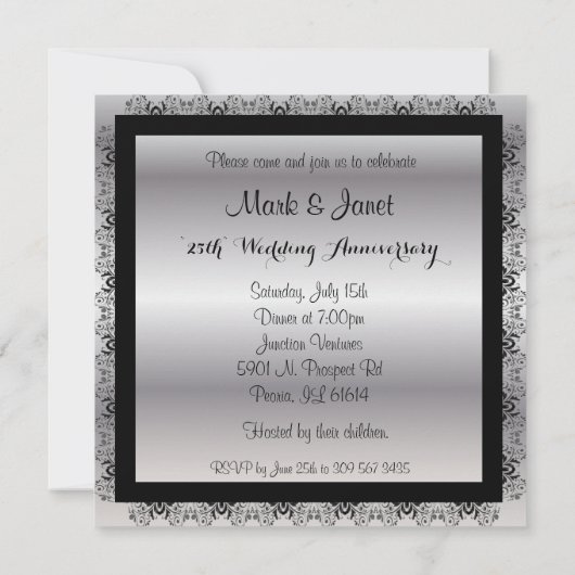 美しいストライプのシルバー | どんな場面にもぴったり 招待状 (裏面)