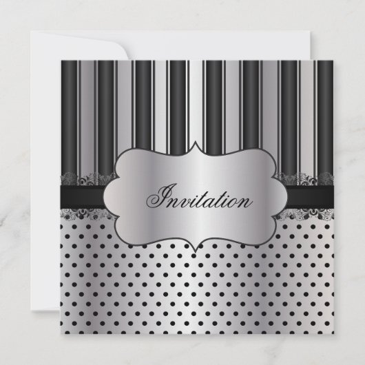 美しいストライプのシルバー | どんな場面にもぴったり 招待状 (正面)