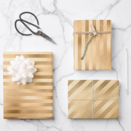 美しいストライプの金ゴールド結婚 ラッピングペーパーシート
