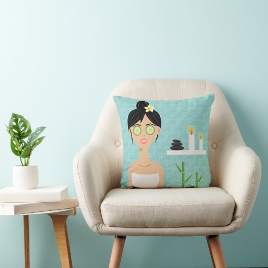美しいスパウーマンインブルーバスルームイラストレーション クッション (椅子)