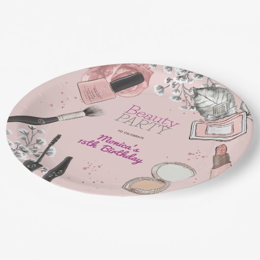 美しいスパガーリーほこりっぽいバラ誕生日パーティー ペーパープレート (アングル)