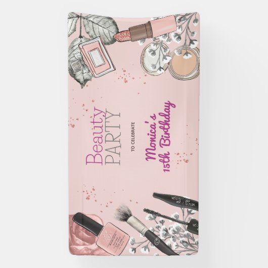 美しいスパガーリーほこりっぽいバラ誕生日パーティー 横断幕 (縦)