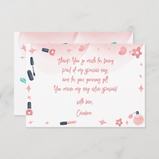 美しいスパグリッツとグラム誕生日パーティー サンキューカード (正面/裏面)