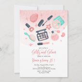 美しいスパグリッツとグラム誕生日パーティー 招待状 (正面)