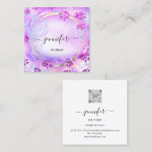 美しいスパショップフレームピンクフローラQRコードロゴ スクエア名刺 (正面/裏面)