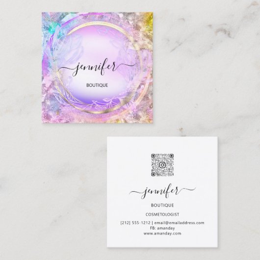 美しいスパショッ絵を描クフローラQRコードロゴ スクエア名刺 (正面/裏面)