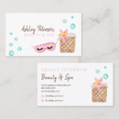 美しいスパピンク水色フローライラストレーション 名刺 (正面/裏面)