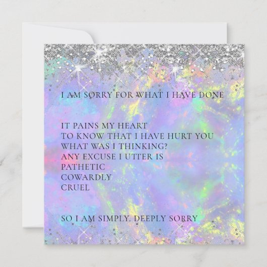 美しいスパークリーグリッターごめんね謝罪カード サンキューカード (正面)