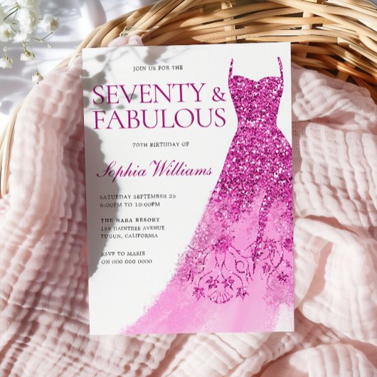 美しいスパークルドレス70th誕生日パーティー 招待状