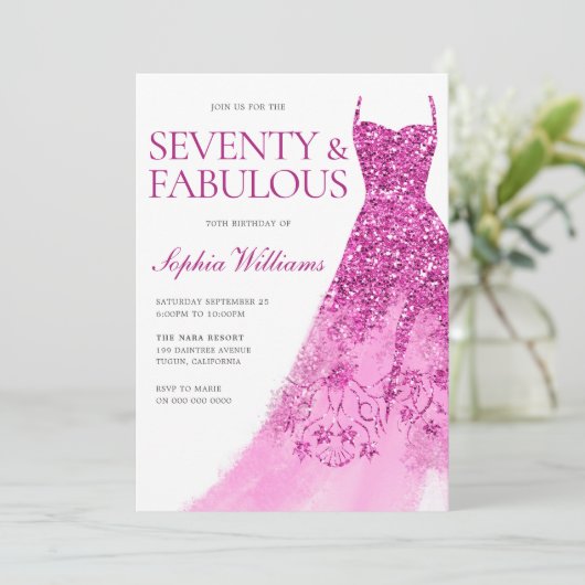 美しいスパークルドレス70th誕生日パーティー 招待状 (スタンド正面)