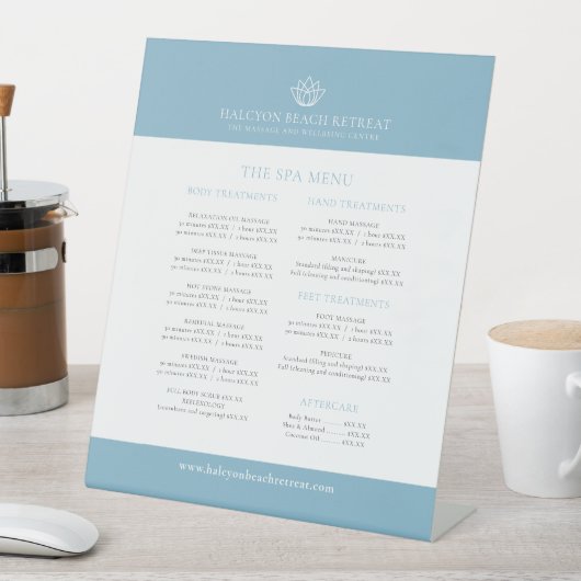 美しいスパ価格表青い白いロータスロゴ 台座サイン (インサイチュ)