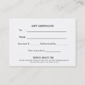 美しいスパ – あなたのためのギフト 割引カード (裏面)