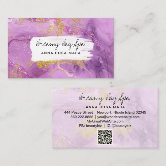 *～*美しいスパQR抽象芸術マゼンタ金ゴールドグリッター  名刺 (正面/裏面)