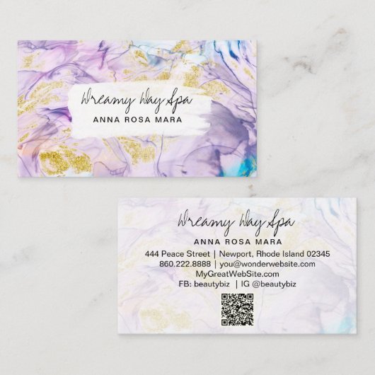 *～*美しいスパQR抽象芸術レインボー金ゴールド 名刺 (正面/裏面)