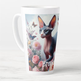 美しいスフィンクスの猫と花 カフェラテマグ