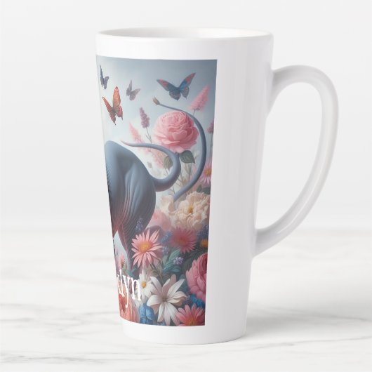 美しいスフィンクスの猫と花 カフェラテマグ (右)