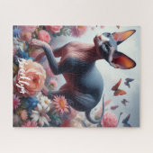 美しいスフィンクスの猫と花 ジグソーパズル (横)