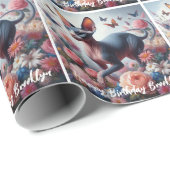 美しいスフィンクス猫と花の誕生日 ラッピングペーパー (ロールコーナー)