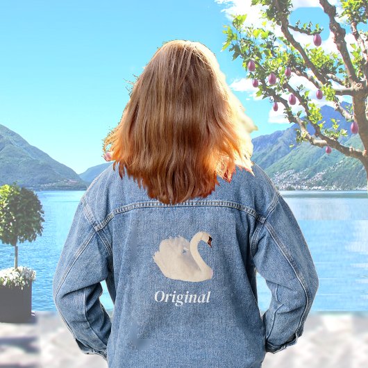 美しいスワンと編集可能なテキスト デニムジャケット