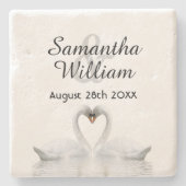 美しいスワンのカップルが白い結婚式に憧れる ストーンコースター (正面)