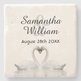 美しいスワンのカップルが白い結婚式に憧れる ストーンコースター