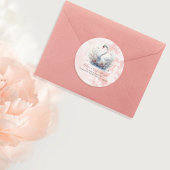 美しいスワンの花柄ダマスクのリターンアドレス ラウンドシール