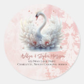 美しいスワンの花柄ダマスクのリターンアドレス ラウンドシール (正面)