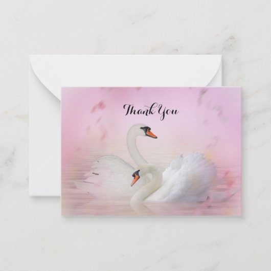 美しいスワンオンピンクサンキューカード ノートカード (正面)
