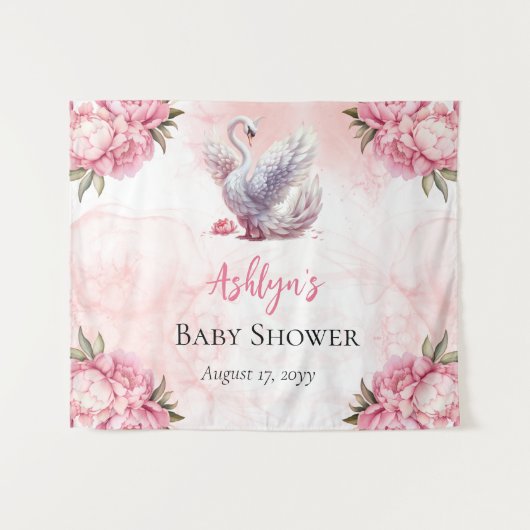 美しいスワンピンクフローラガールベビーシャワー タペストリー (正面(横))