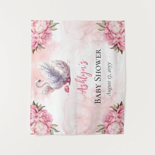 美しいスワンピンクフローラガールベビーシャワー タペストリー (正面)