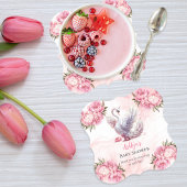 美しいスワンピンクフローラガールベビーシャワー ペーパーコースター